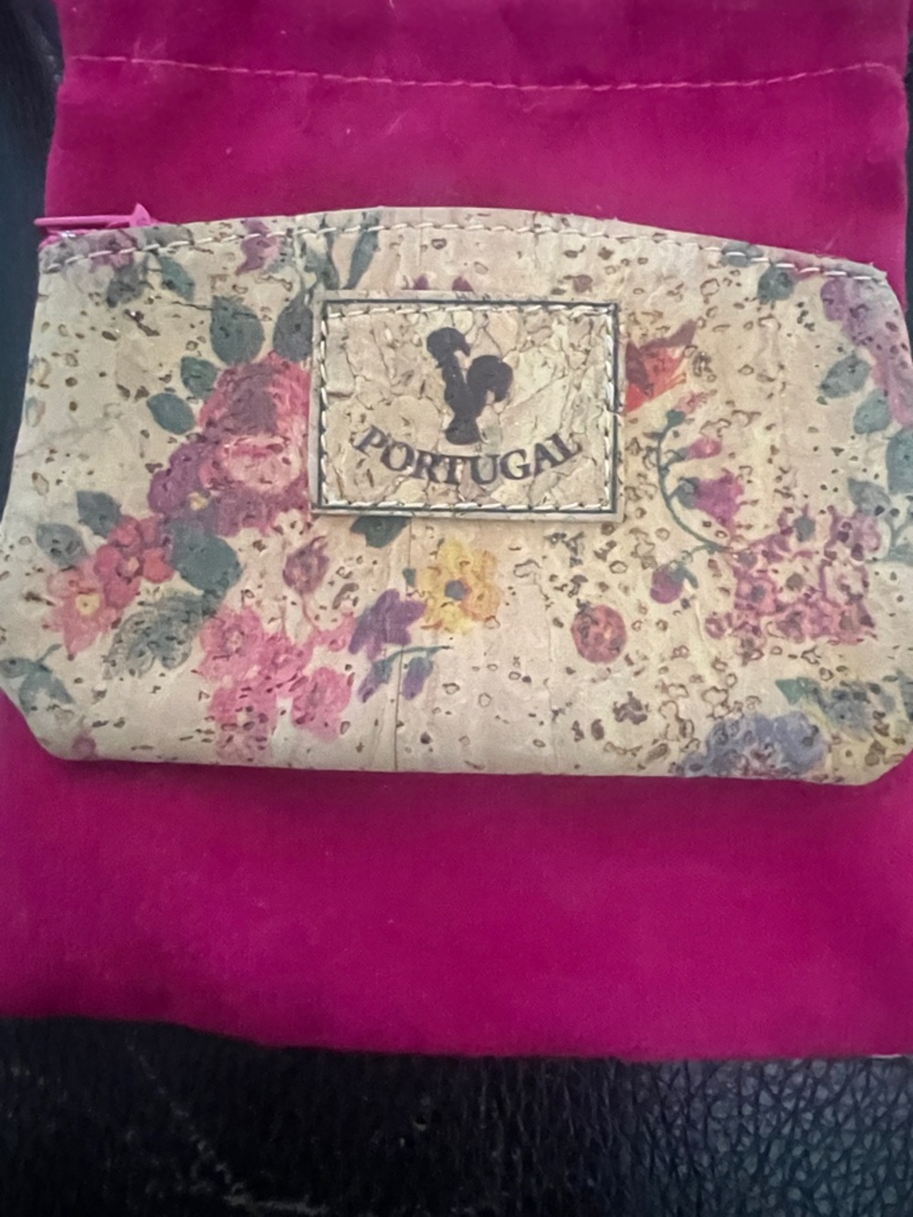 Floral Cork Pouch - Pink, Cream from Portugal.🇵🇹